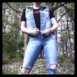 Garage brand grunge light wash denim hooded vest